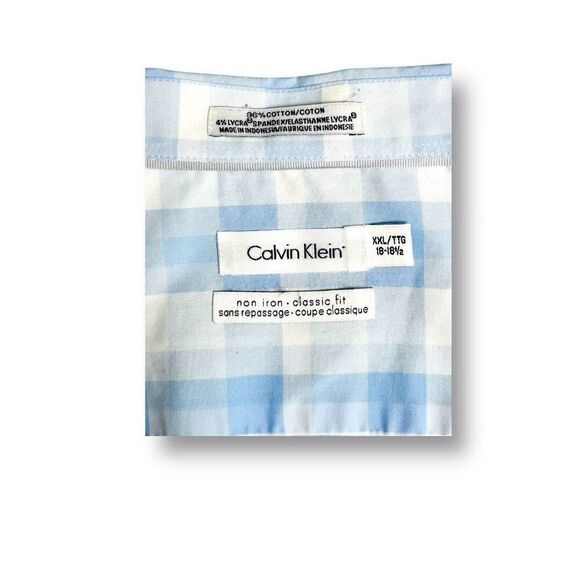 Calvin Klein Men's XXL Blue Plaid Non Iron Classic Fit Button Up Shirt Preppy - Picture 2 of 6